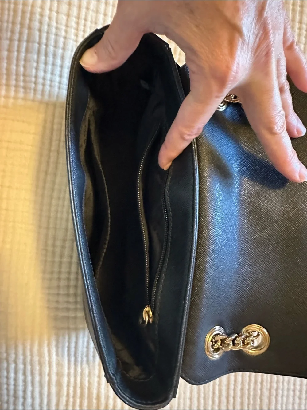 Michael Kors Black Leather Shoulder Bag with Gold Chain